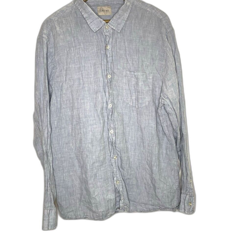 Jachs Linen Button Front Shirt Long Sleeves Pocket Womens XL Blue